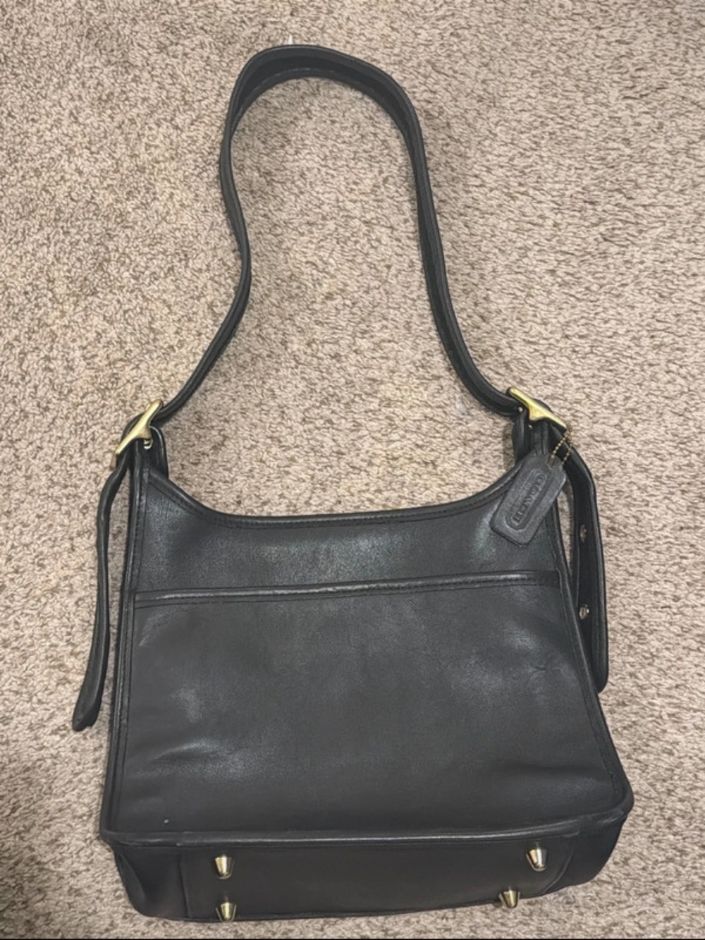 Coach Black Leather Shoulder Bag with Gold-Tone Hardware